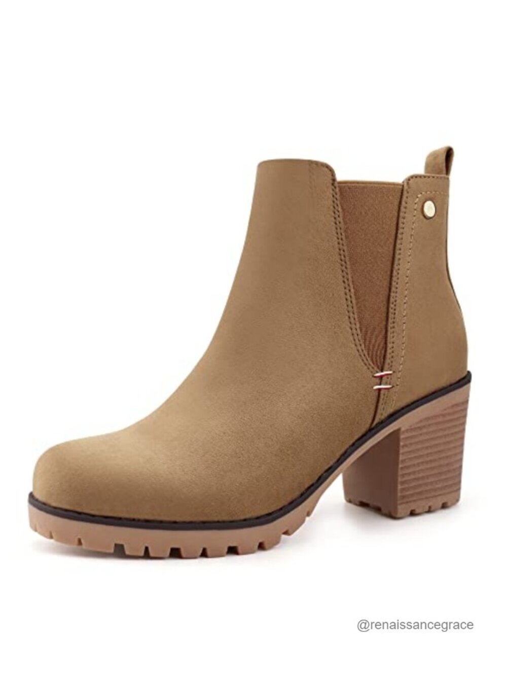 Suede Ankle Booties Slip On Chelsea Boots Block Heel